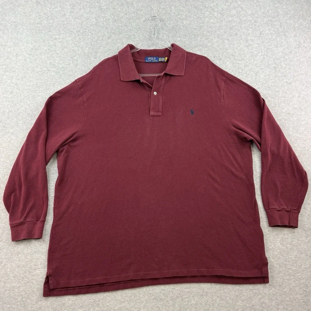 Polo Ralph Lauren Mens Sz 2XB Long Sleeve Cotton Polo Shirt Burgundy Red